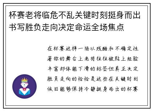 杯赛老将临危不乱关键时刻挺身而出书写胜负走向决定命运全场焦点